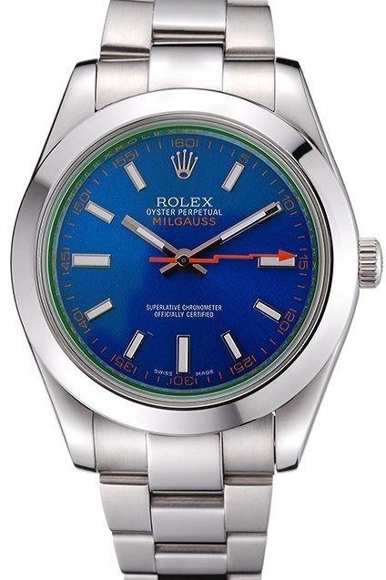 Aaa replica watch Milgauss Steel Dial Bezel Rolex And Blue Case Stainless 622838 0717